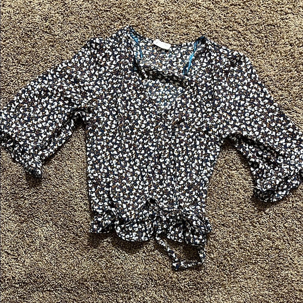 Floral Print Blouse with Tie Front